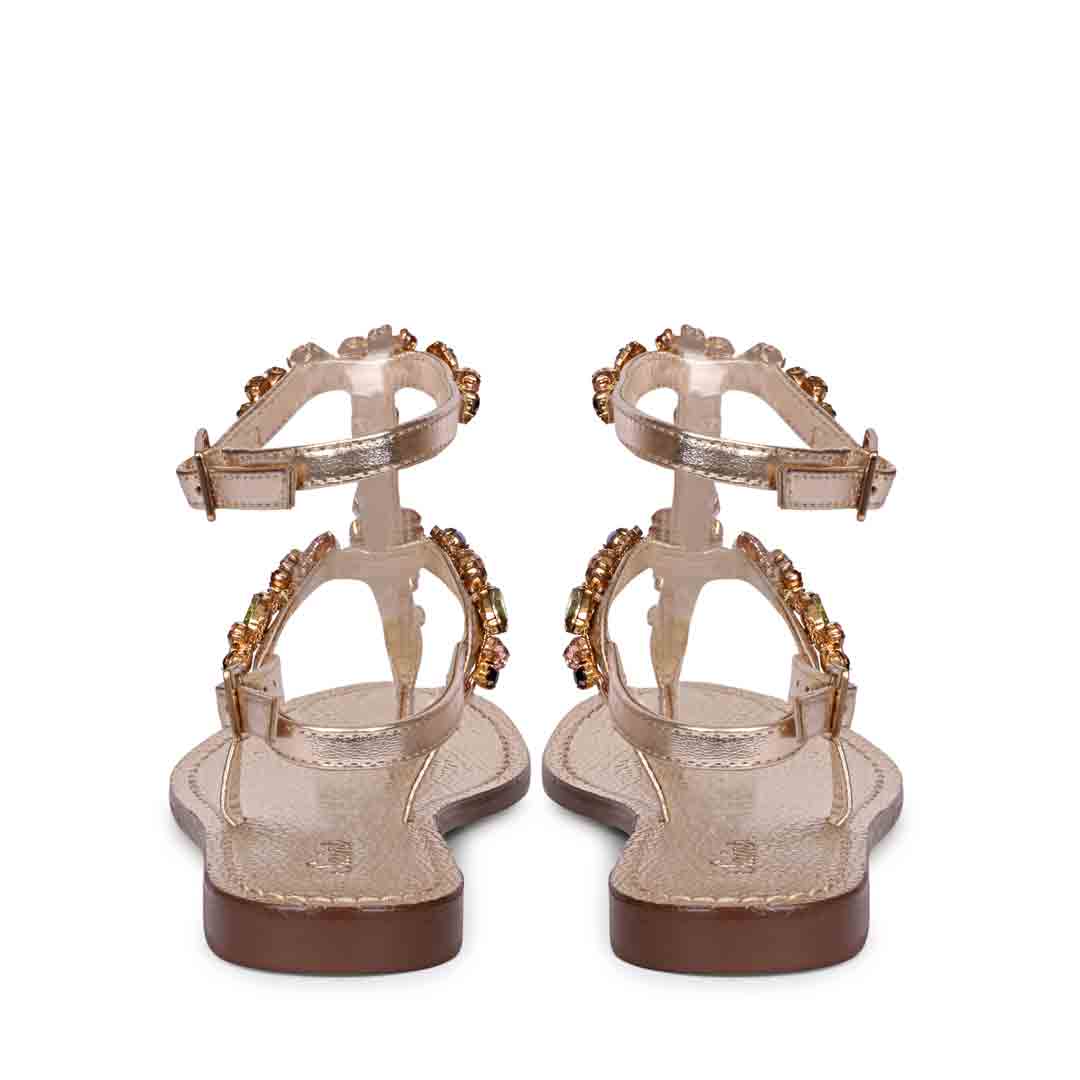 Saint Zuri Multi Stone Embellished Platin Leather Sandals