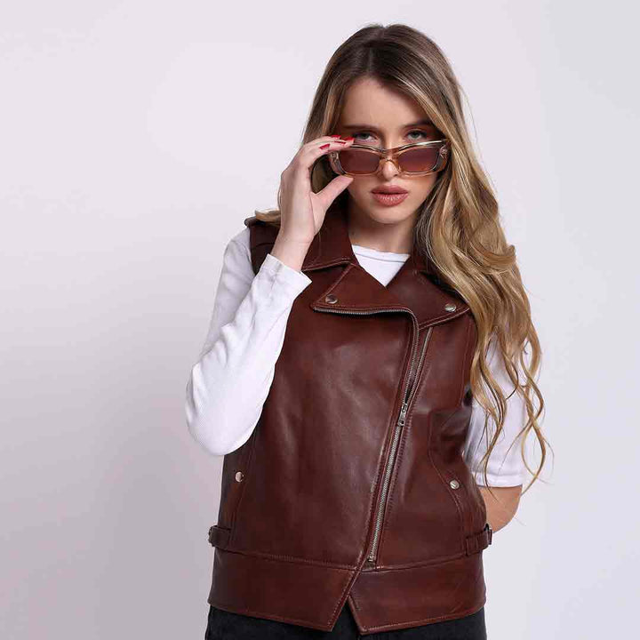 Saint Micaela Burgundy Leather Women Collar Jackets