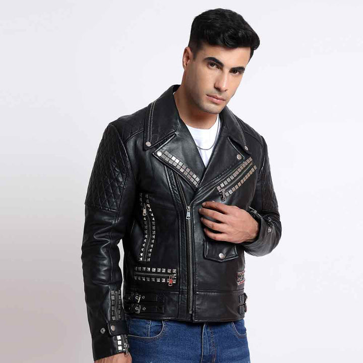 Saint Andre Black Leather Men's Biker Jackets