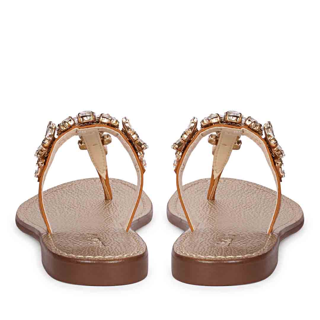 Saint Fleur Multi Stone Embellished Tan Leather Flats