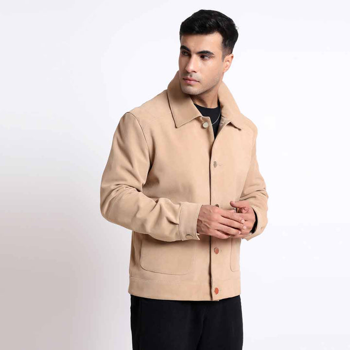 Saint Rocco Salmon Color Suede Leather Men's Jacket With Collars