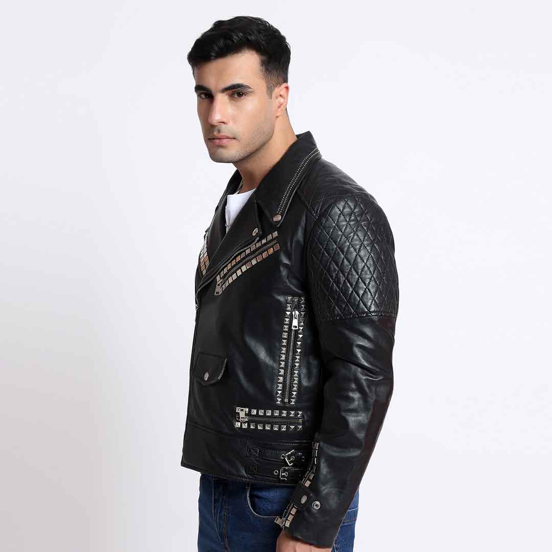 Saint Andre Black Leather Men's Biker Jackets