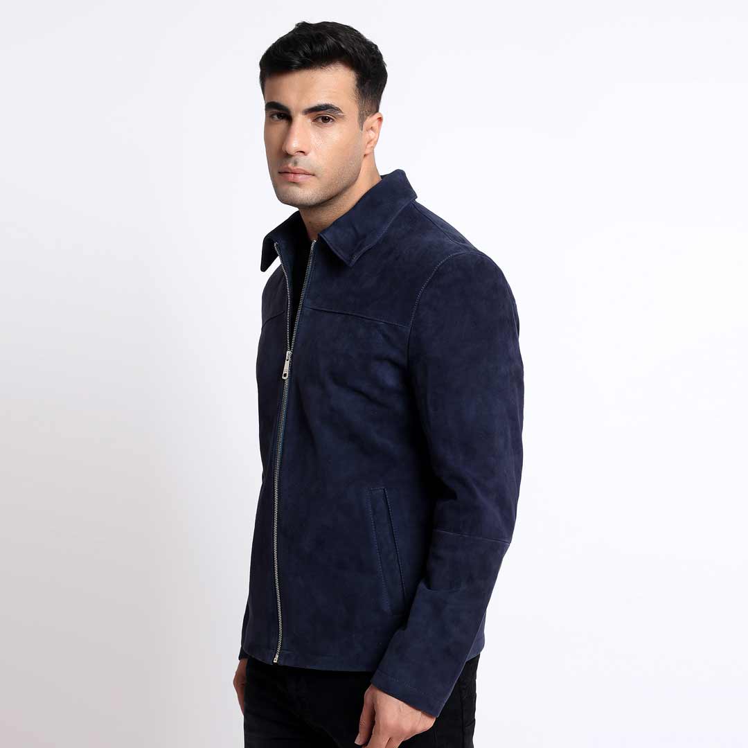 Saint Aris Blue Leather Men's Bomber Jackets