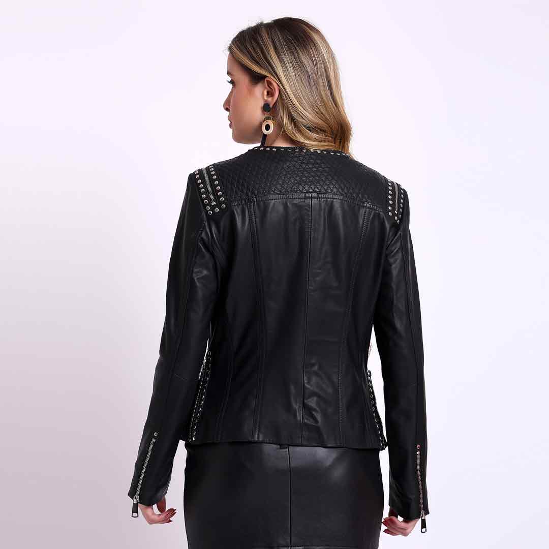 Saint Bethany Studded Black Leather Womens Jacket