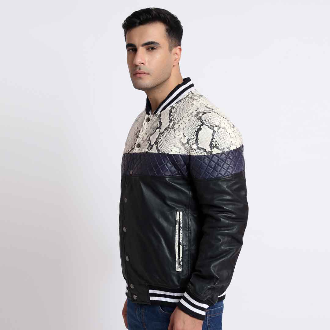 Saint Moreno White Python Print Leather Men's Jackets