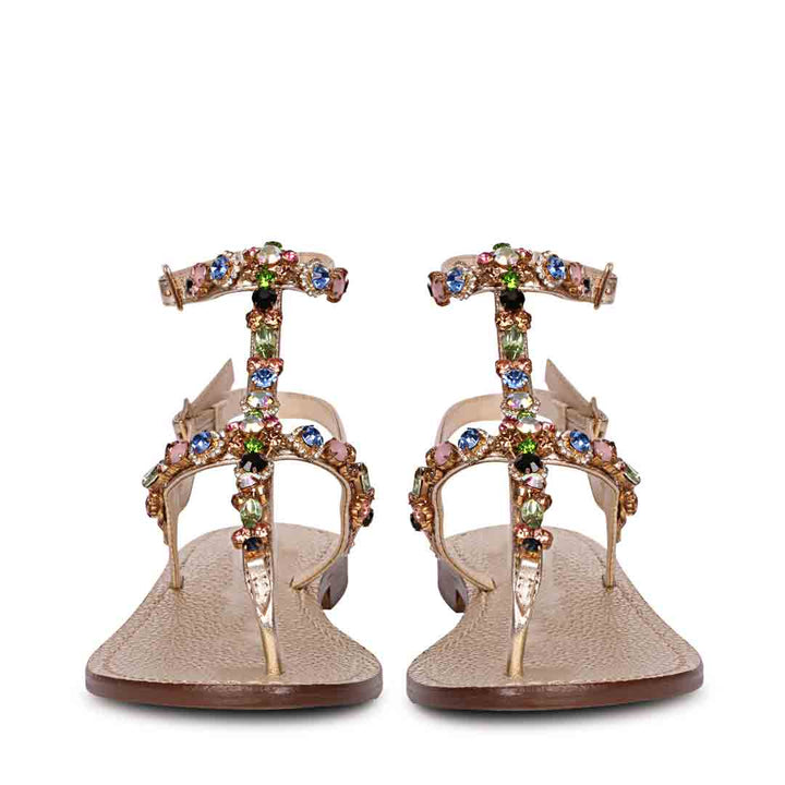 Saint Zuri Multi Stone Embellished Platin Leather Sandals