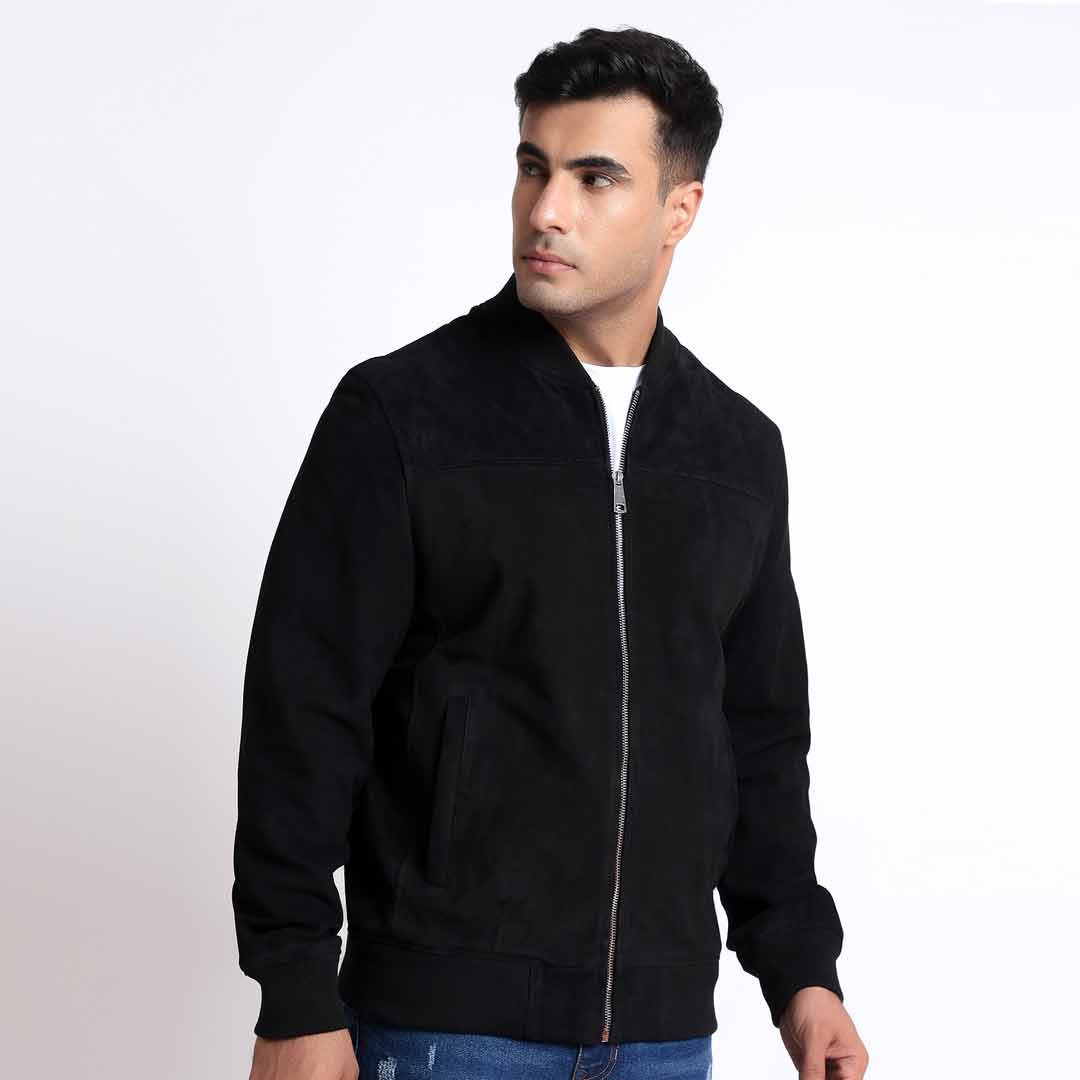 Saint Reggie Black Leather Men's Bomber Jacket