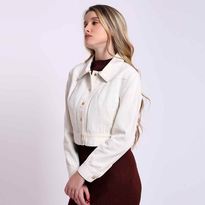 Saint Noemi  Women White Denim Collar Jackets