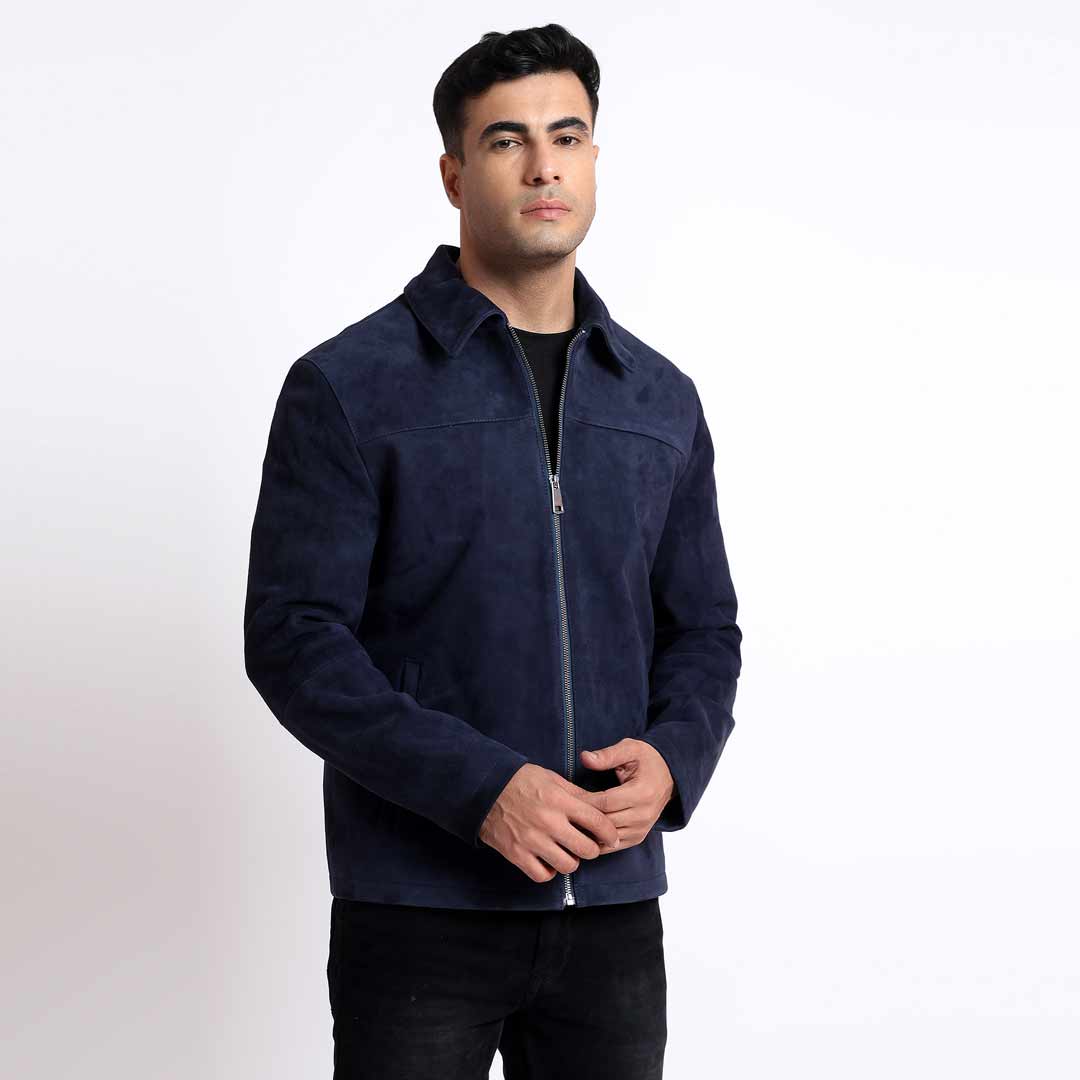 Saint Aris Blue Leather Men's Bomber Jackets