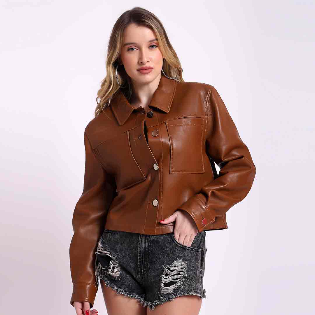 Saint Ray Cuoio Leather Women Collar Jackets