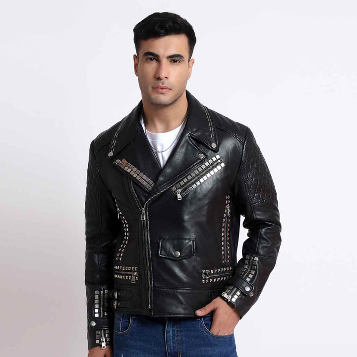 Saint Andre Black Leather Men's Biker Jackets