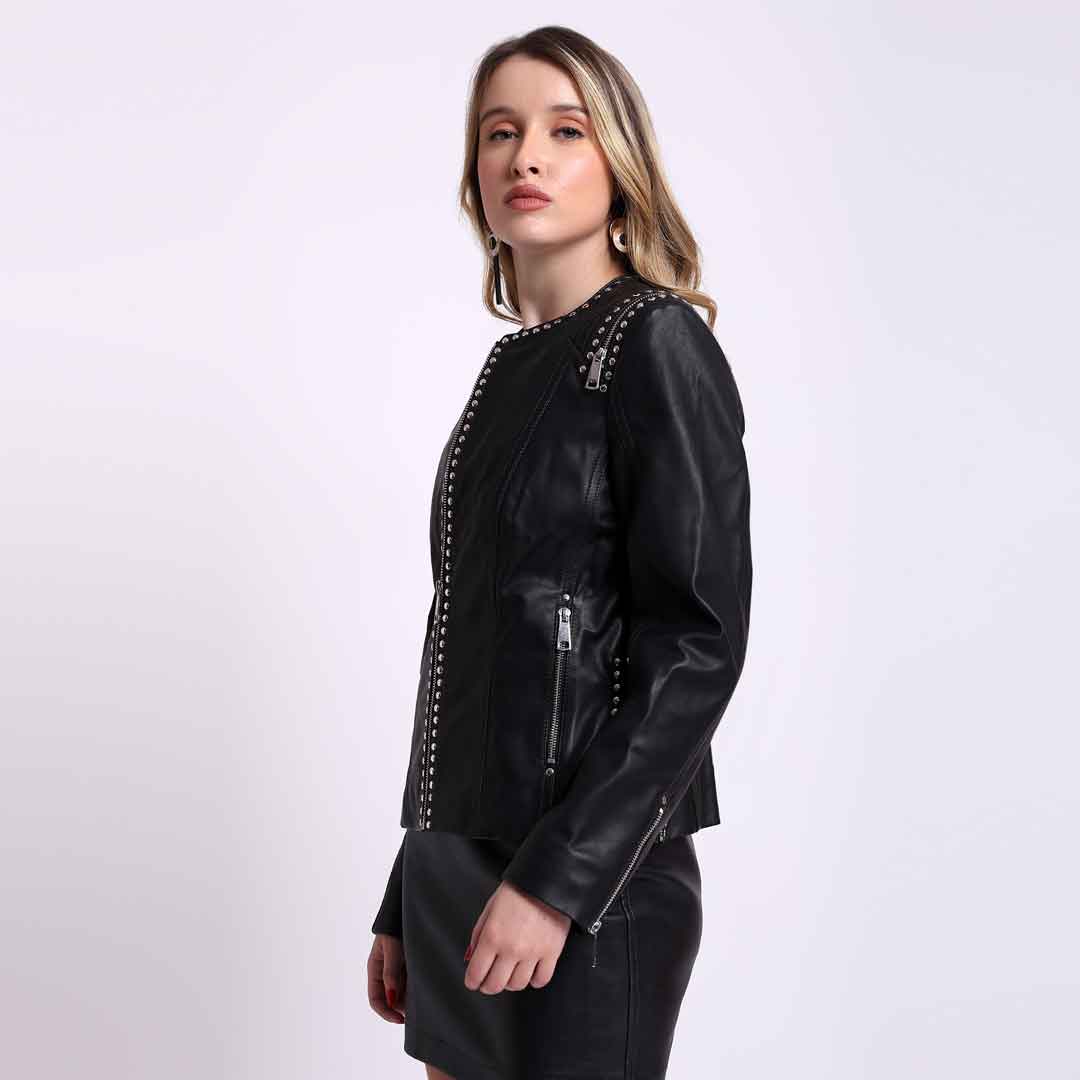 Saint Bethany Studded Black Leather Womens Jacket