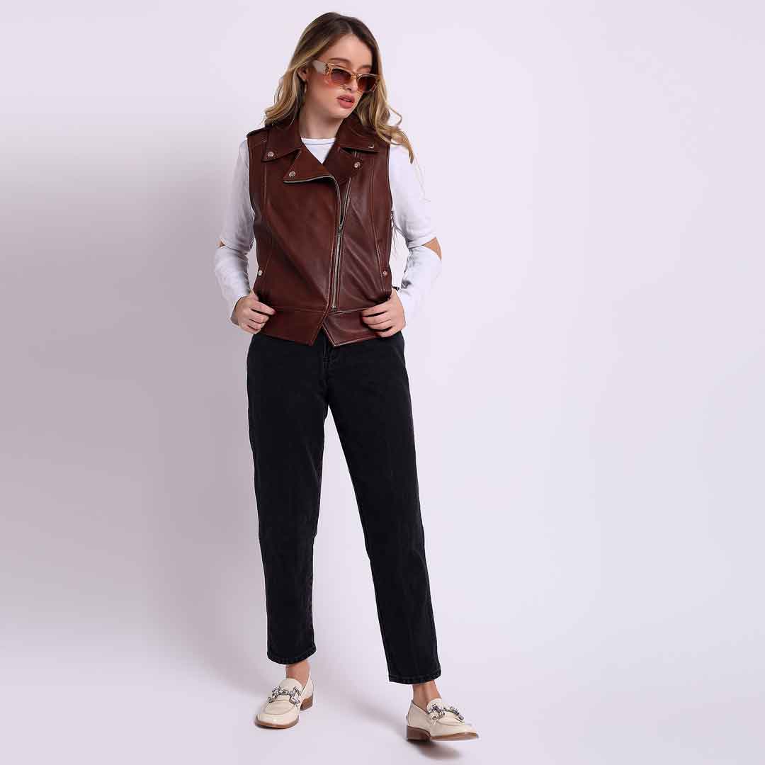 Saint Micaela Burgundy Leather Women Collar Jackets