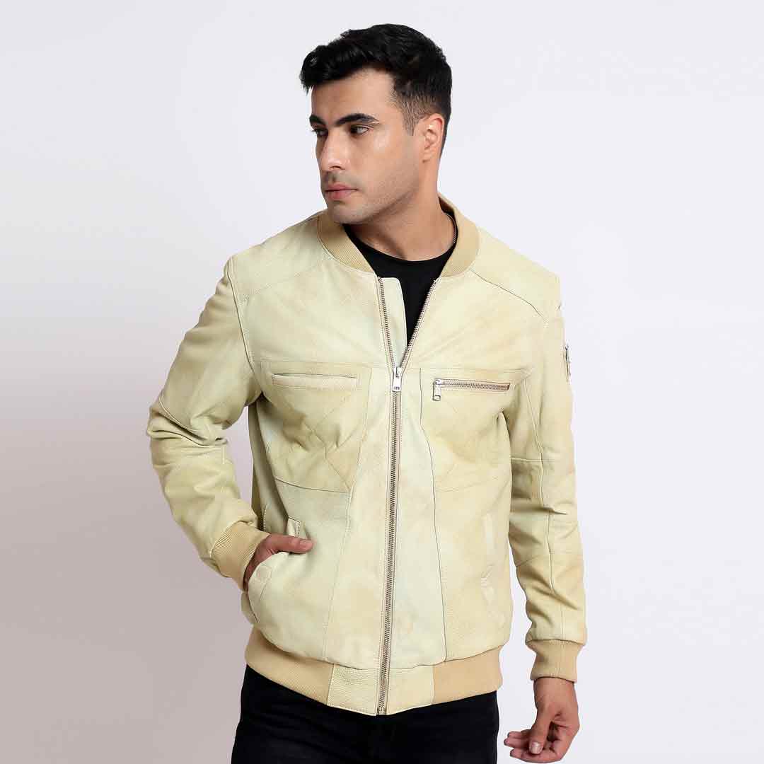 Saint Edith Beige Leather Men's Bomber Jackets