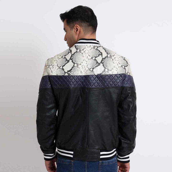 Saint Moreno White Python Print Leather Men's Jackets