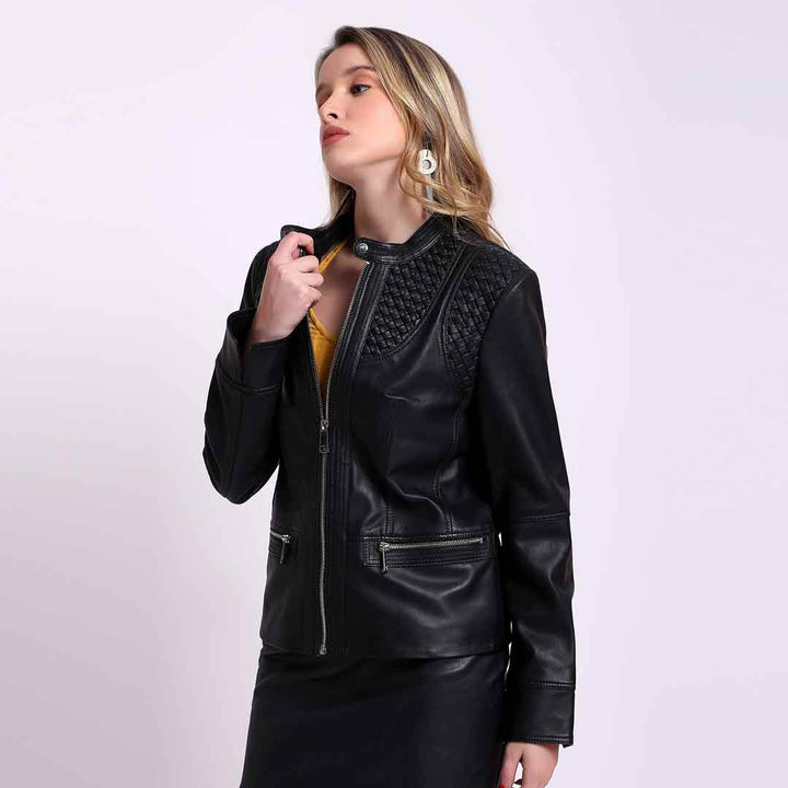 Saint Kinsley Women Black Leather Cafe Racer Jackets