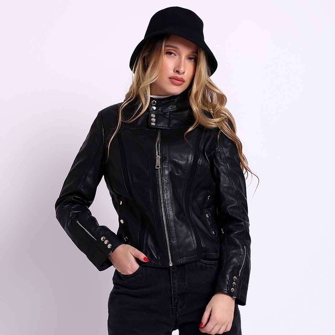 Buy Amaya Black Leather Women's Café Racer Jacket Online – SaintG USA