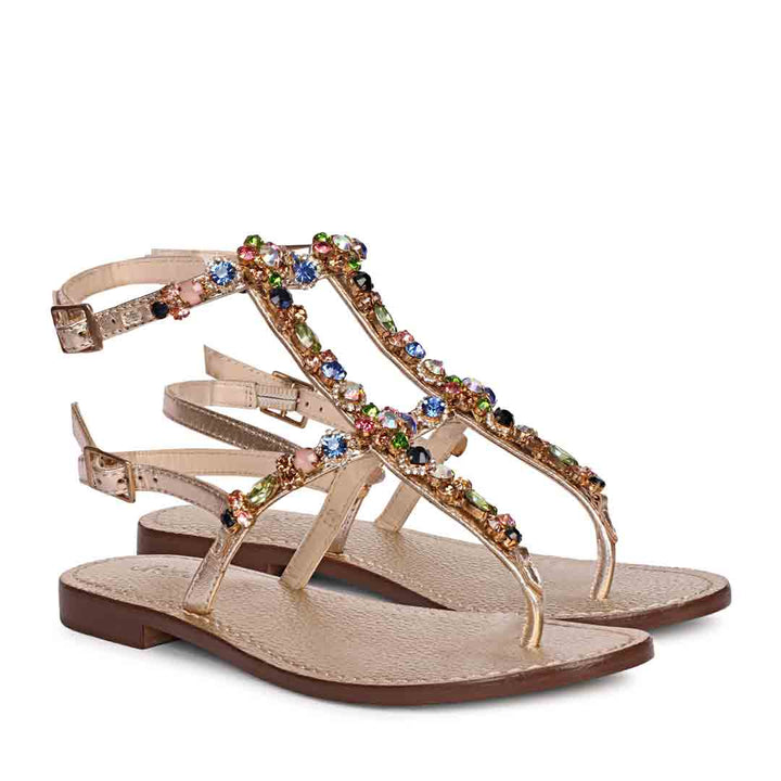 Saint Zuri Multi Stone Embellished Platin Leather Sandals