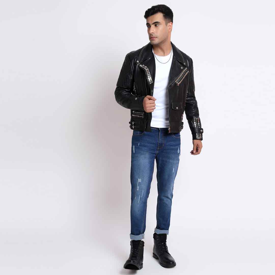 Saint Andre Black Leather Men's Biker Jackets