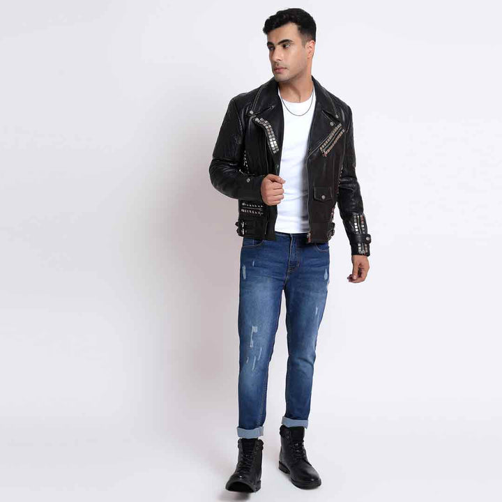 Saint Andre Black Leather Men's Biker Jackets