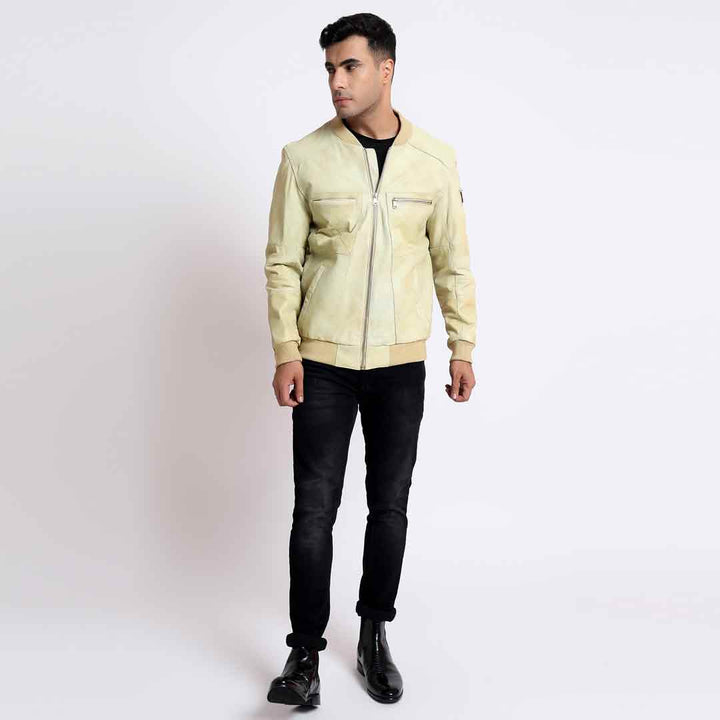 Saint Edith Beige Leather Men's Bomber Jackets