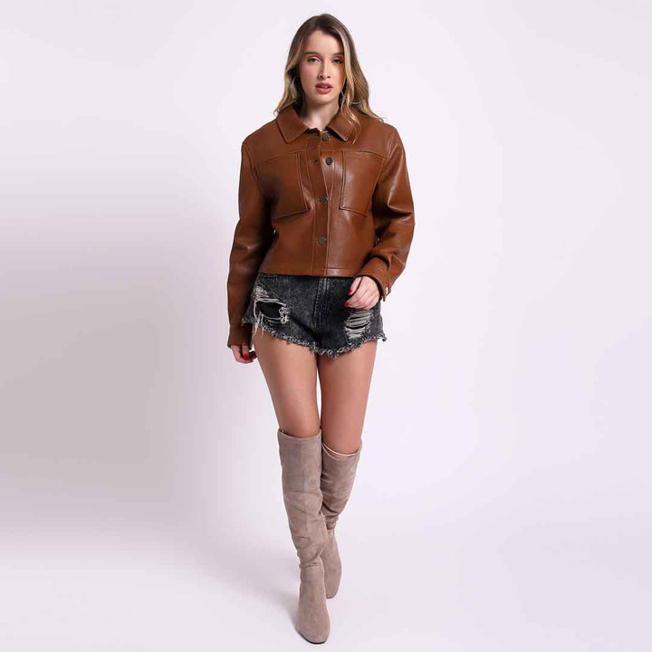 Saint Ray Cuoio Leather Women Collar Jackets