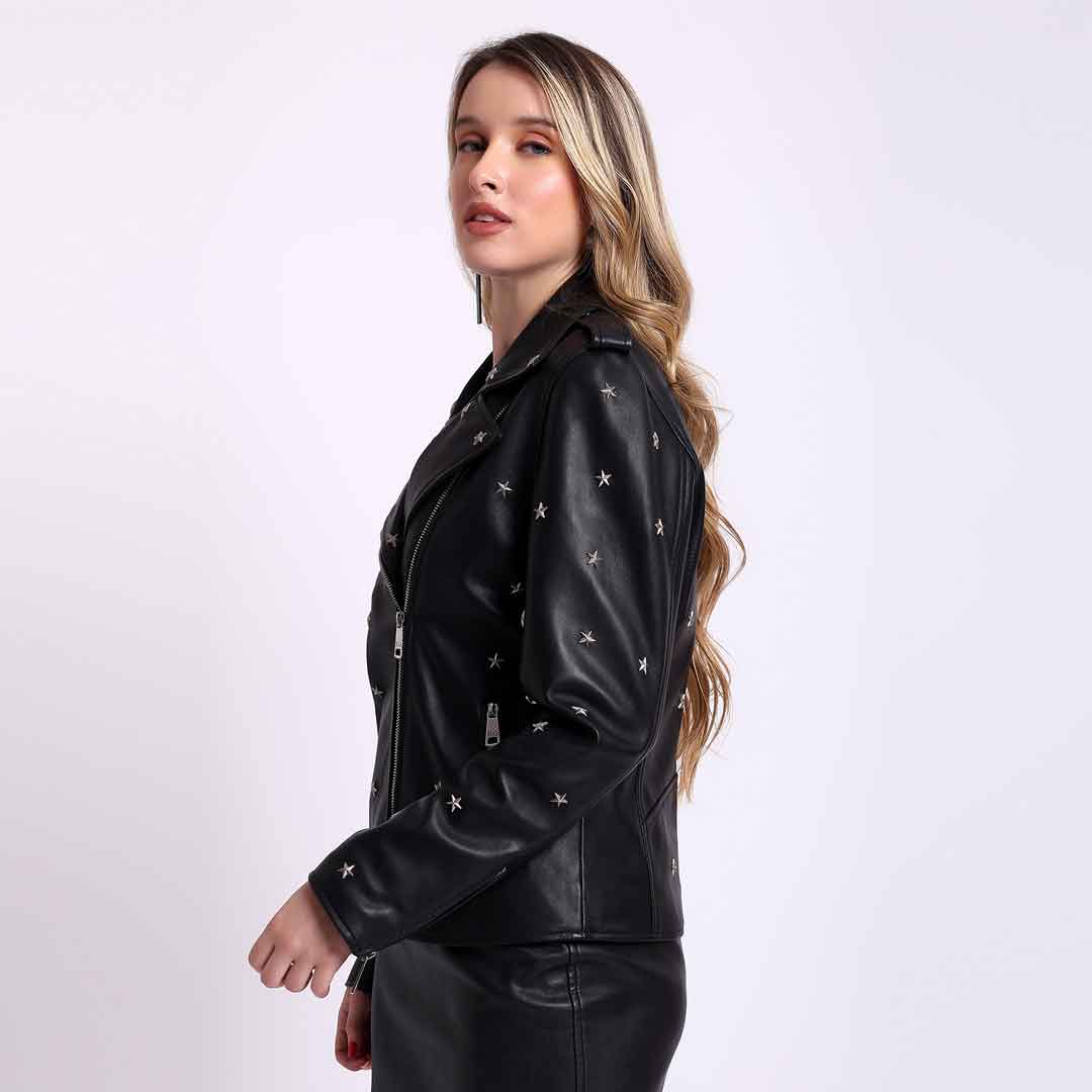 Saint Neve Black Leather Women Collar Jackets