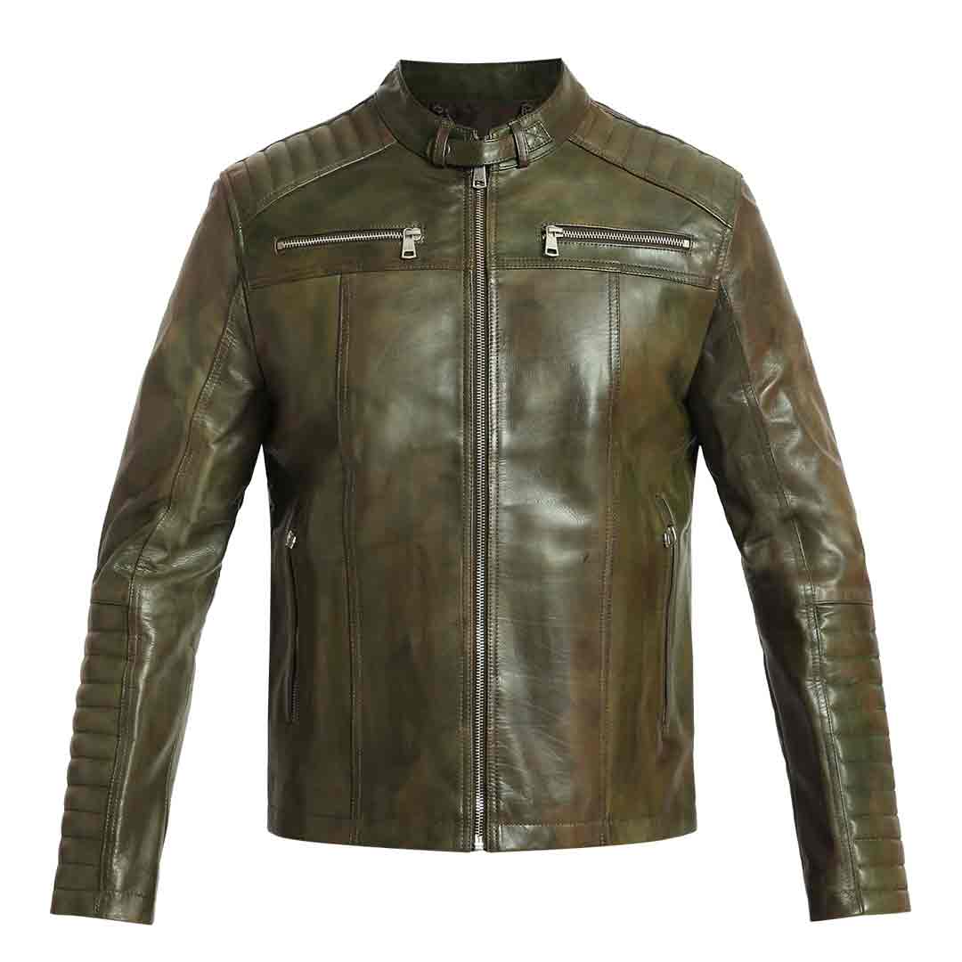 Saint Agostino Olive Leather Men's Cafe Racer Jackets