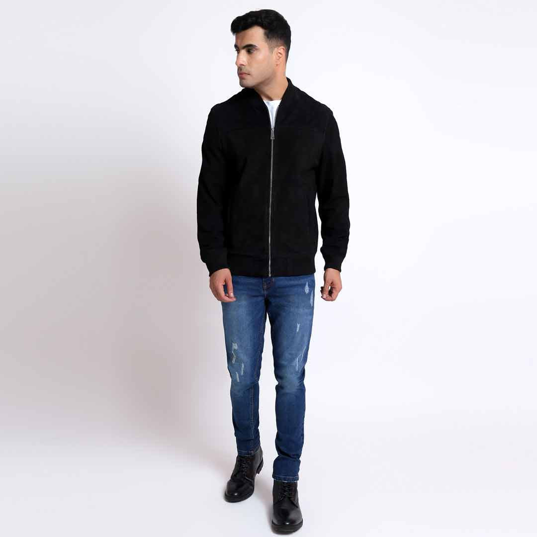 Saint Reggie Black Leather Men's Bomber Jacket