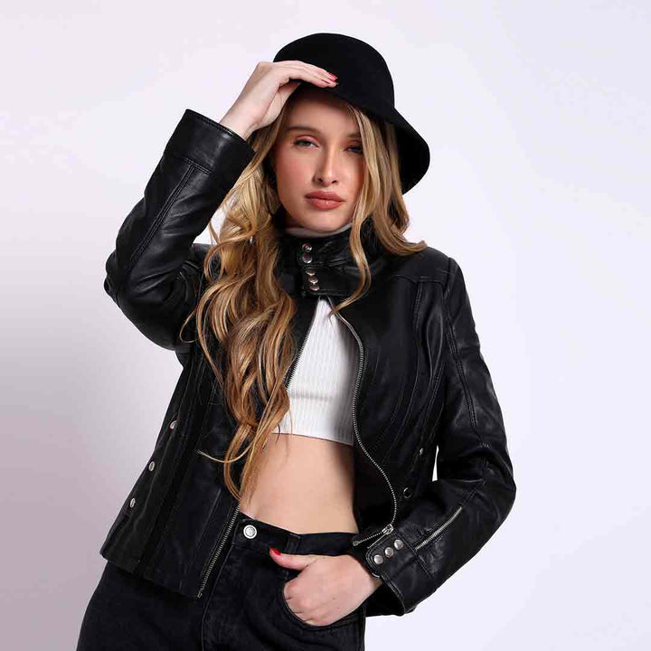 Saint Amaya Black Leather Women Cafe Racer Jackets