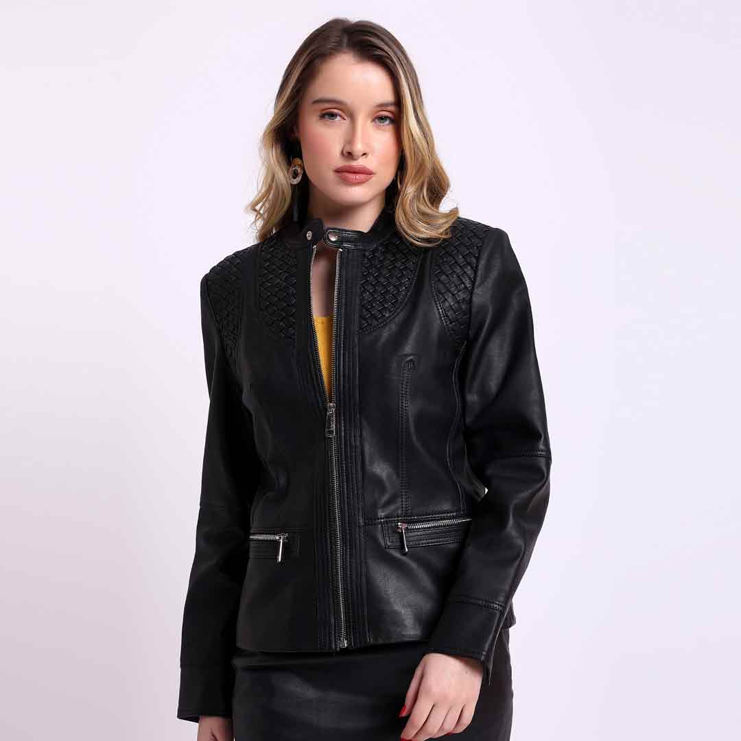 Saint Kinsley Women Black Leather Cafe Racer Jackets