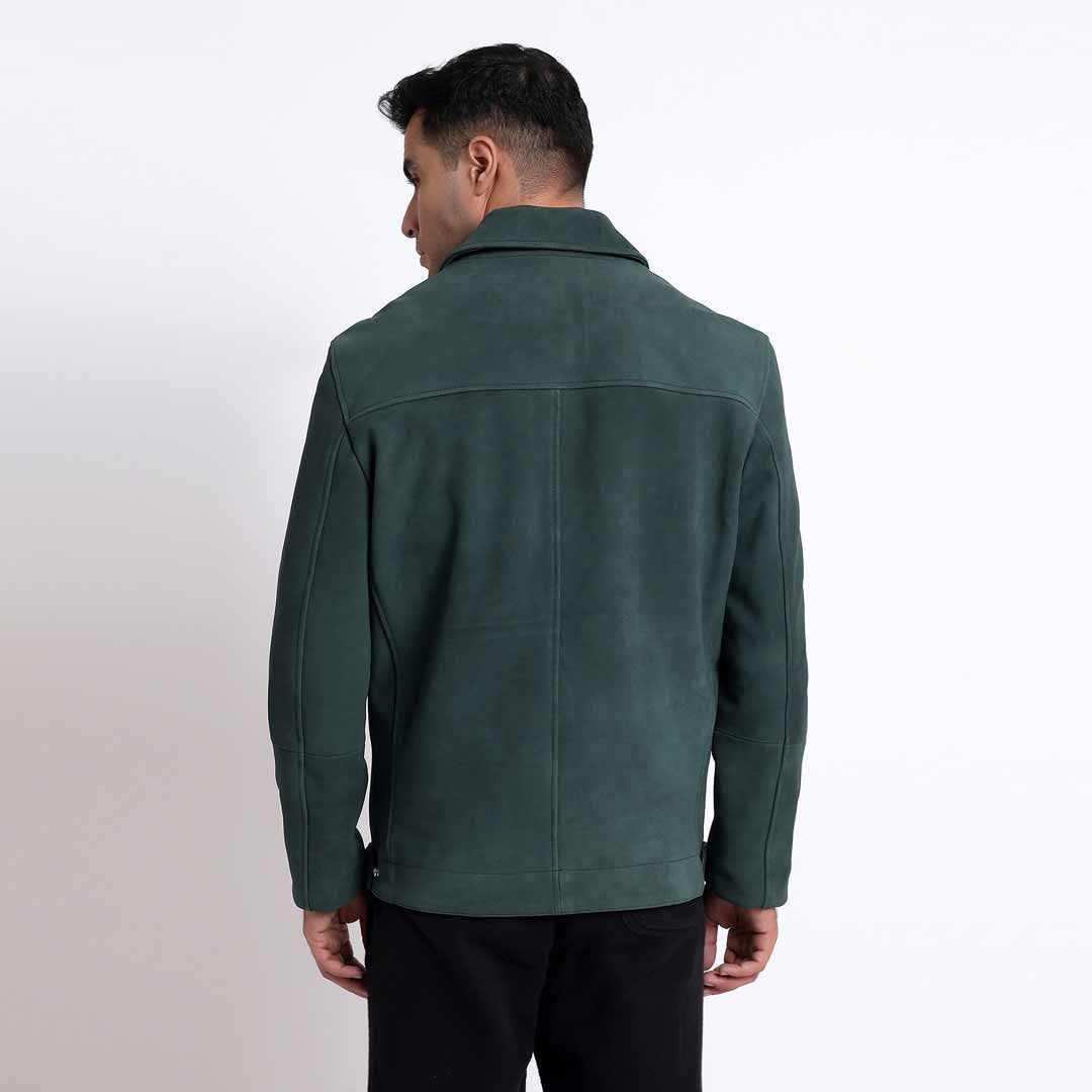 Saint Cristo Dark Green Suede Leather Men's Jacket With Collars