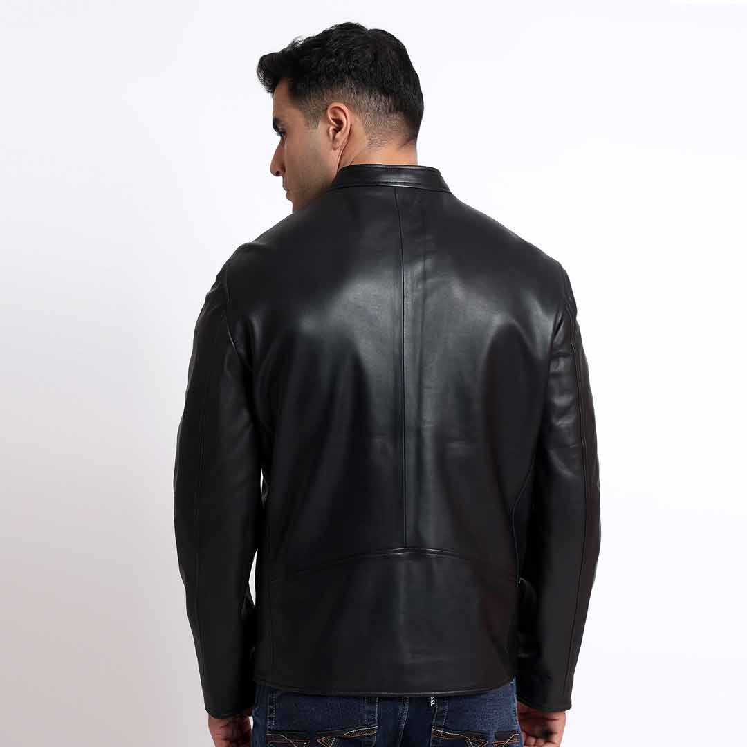 Saint Zachary Black Leather Men's Cafe Racer Jacket