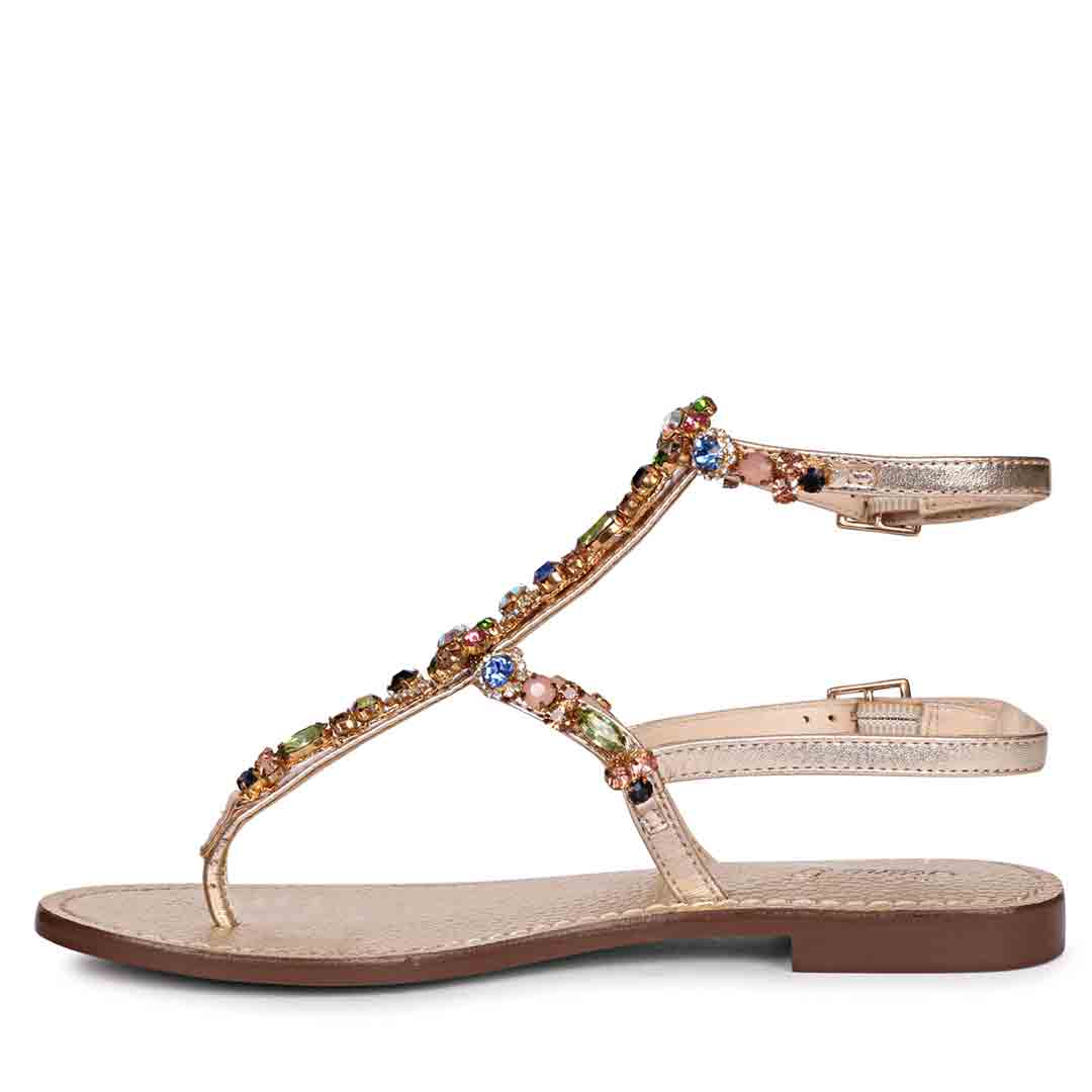 Saint Zuri Multi Stone Embellished Platin Leather Sandals