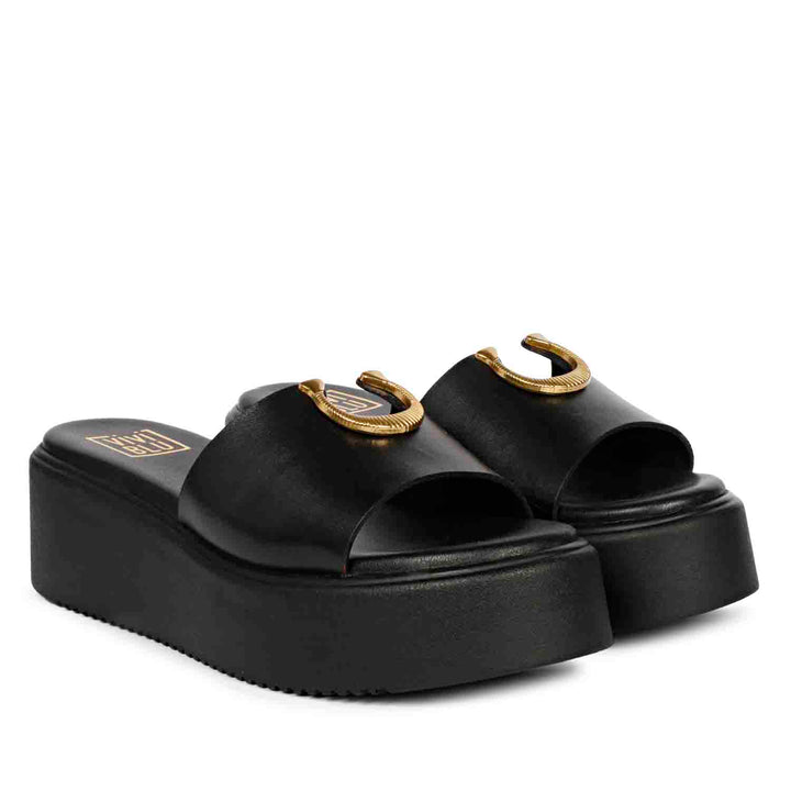 Viviblu Senna Black Leather Platform Sandals