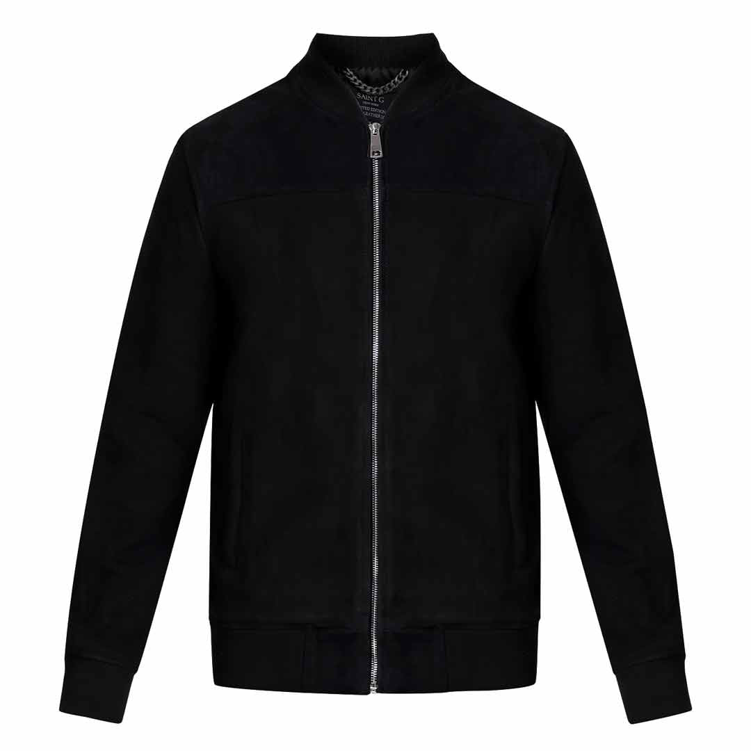 Saint Reggie Black Leather Men's Bomber Jacket