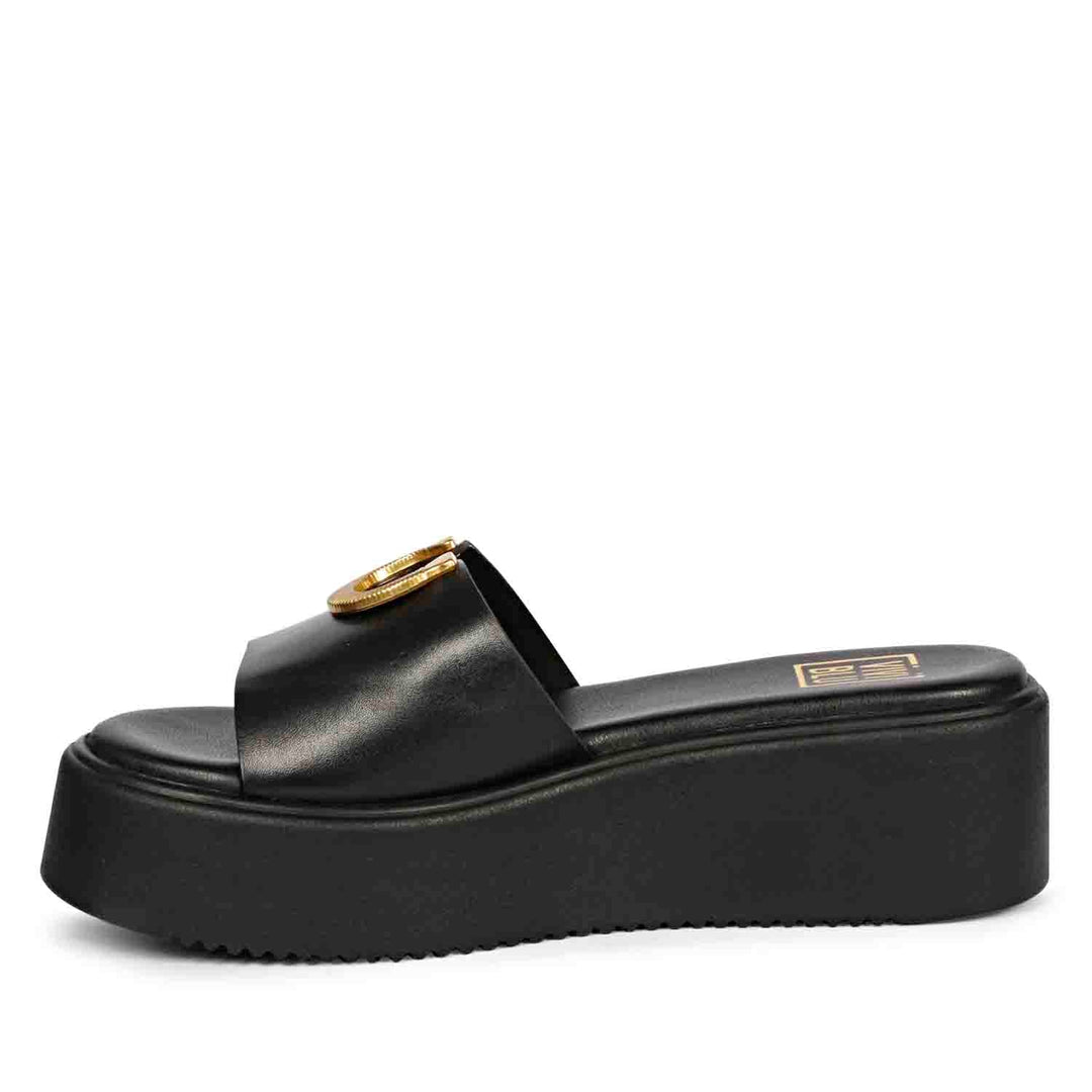 Viviblu Senna Black Leather Platform Sandals