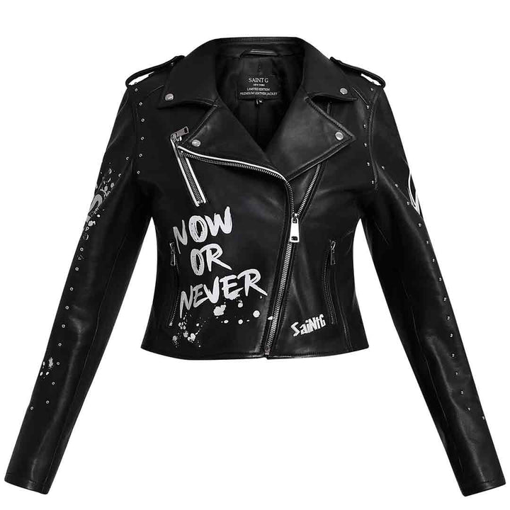 Saint Grecia Black Leather Women Biker Jackets