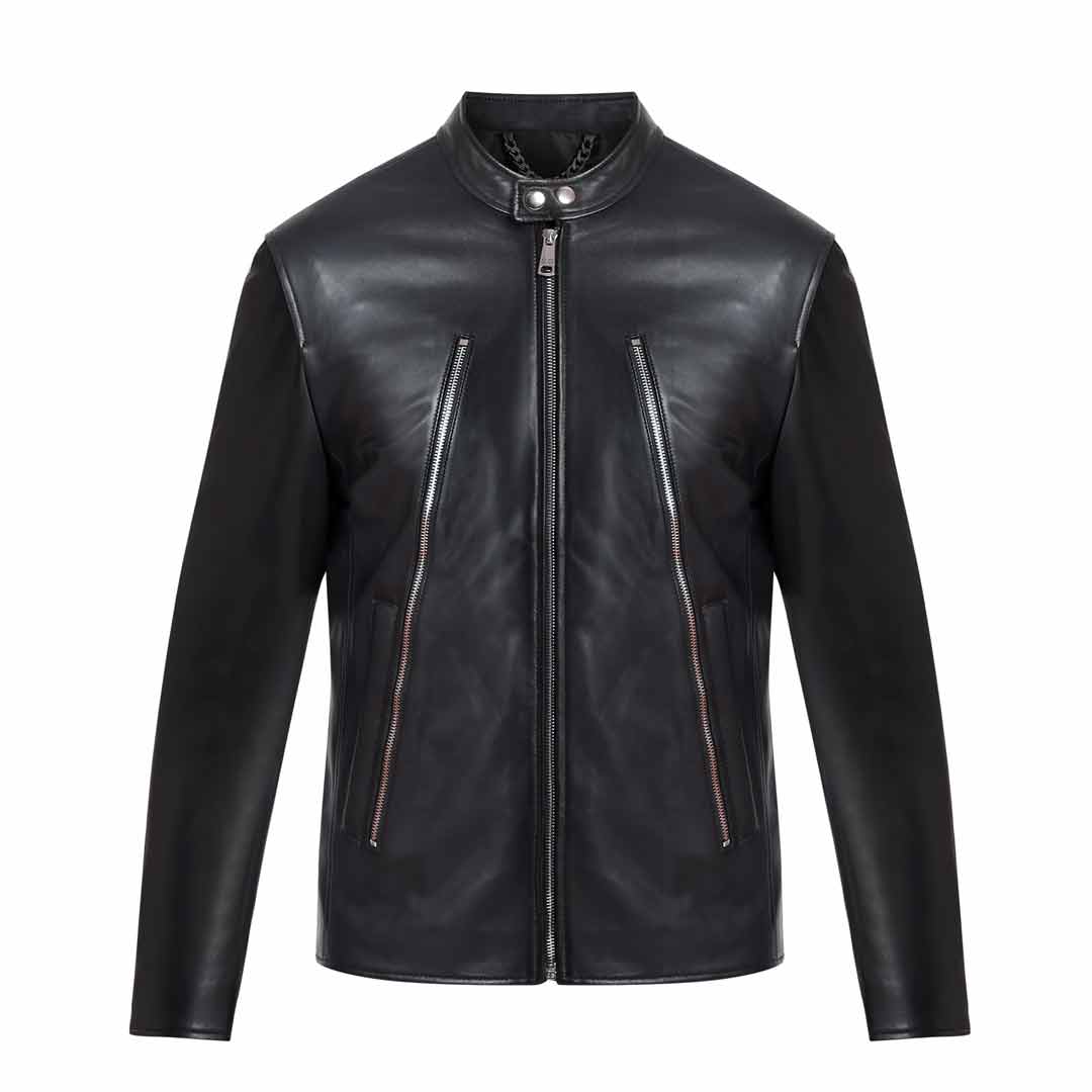 Saint Zachary Black Leather Men's Cafe Racer Jacket