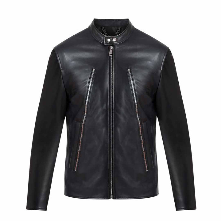 Saint Zachary Black Leather Men's Cafe Racer Jacket