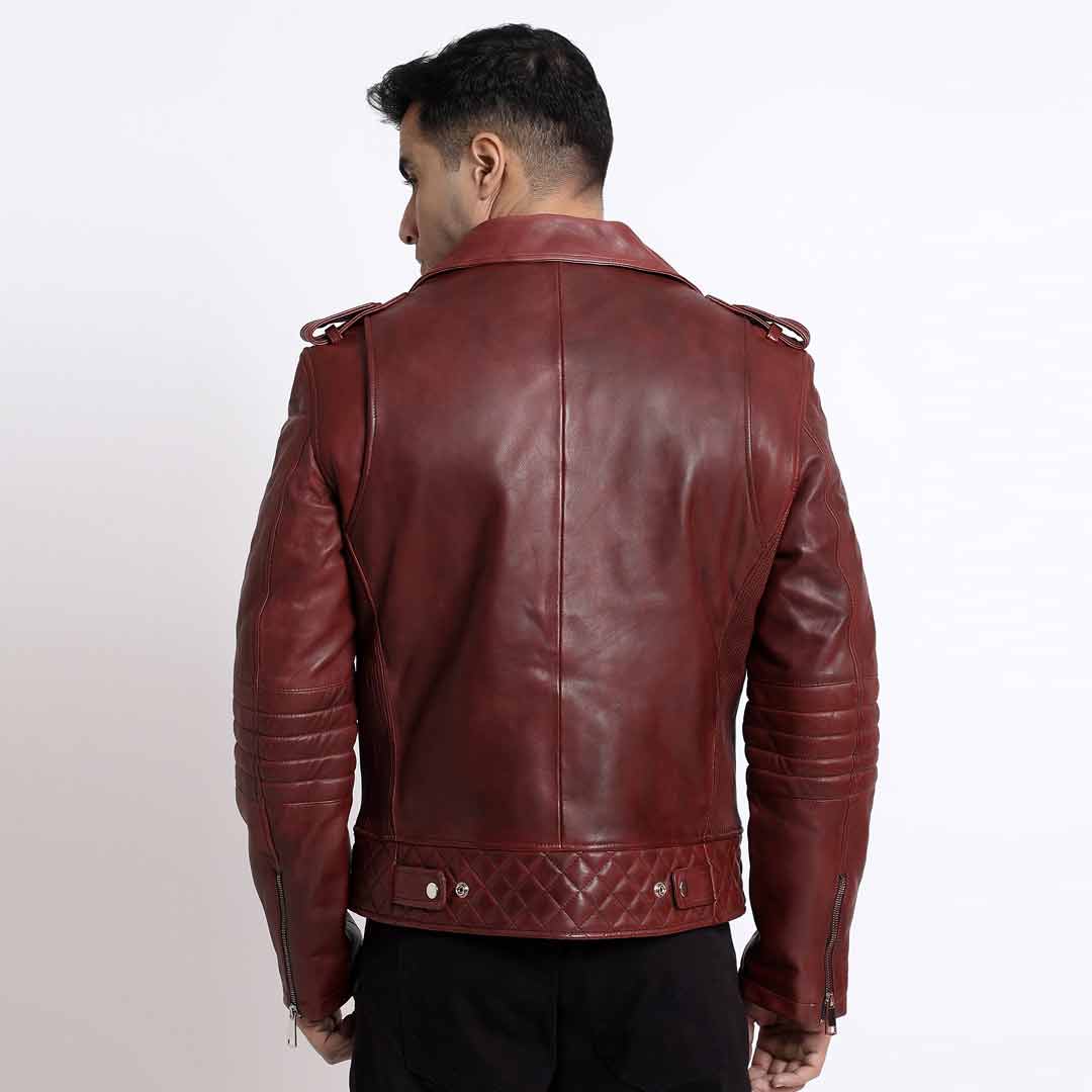 BRANDO Men's Real Cowhide Leather Jacket – Cherry Red Biker Style, Sizes XS-5XL By Smart Range Leather