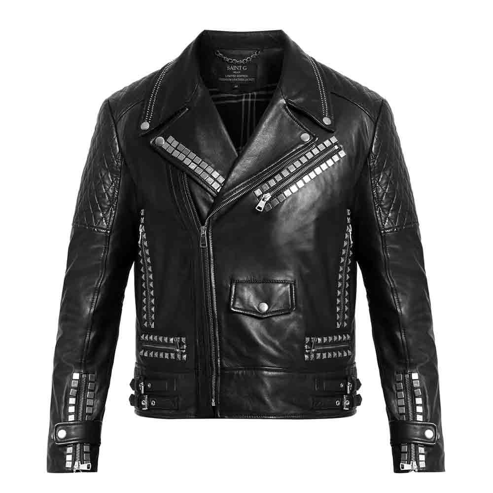 Saint Andre Black Leather Men's Biker Jackets