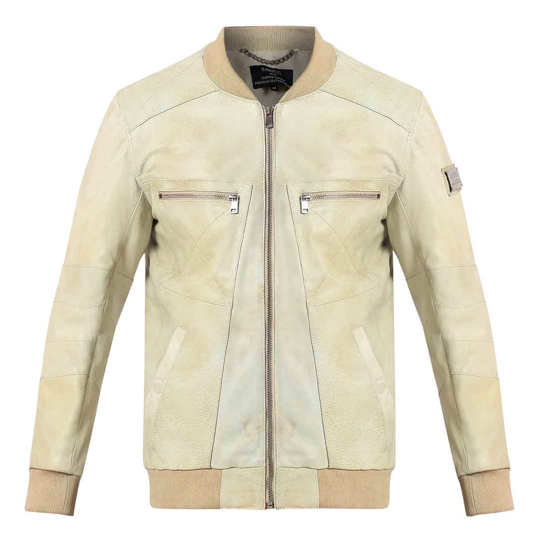 Saint Edith Beige Leather Men's Bomber Jackets