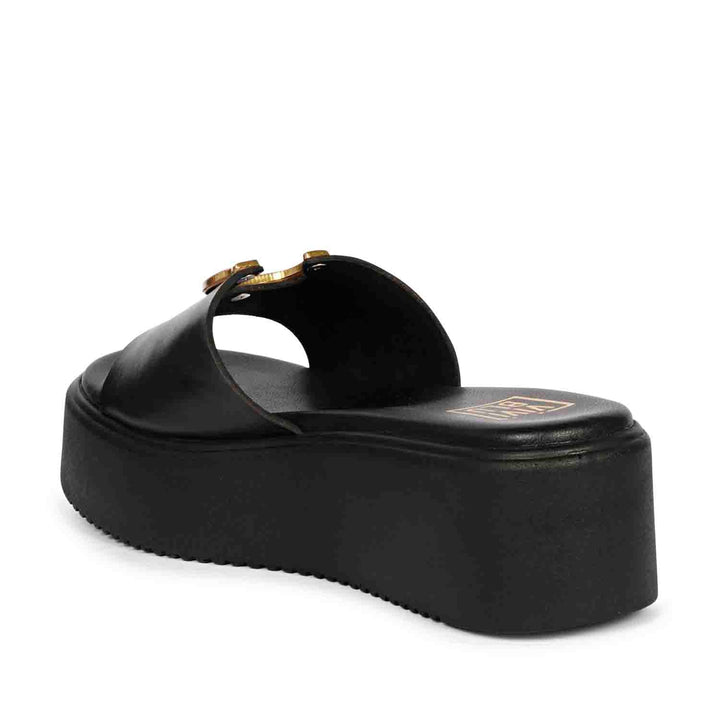 Viviblu Senna Black Leather Platform Sandals