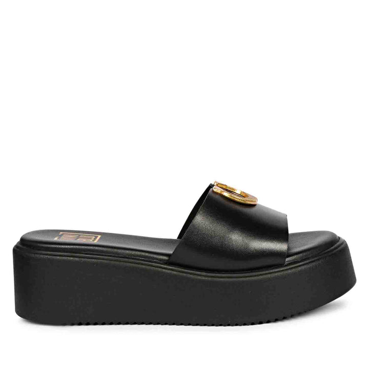 Viviblu Senna Black Leather Platform Sandals