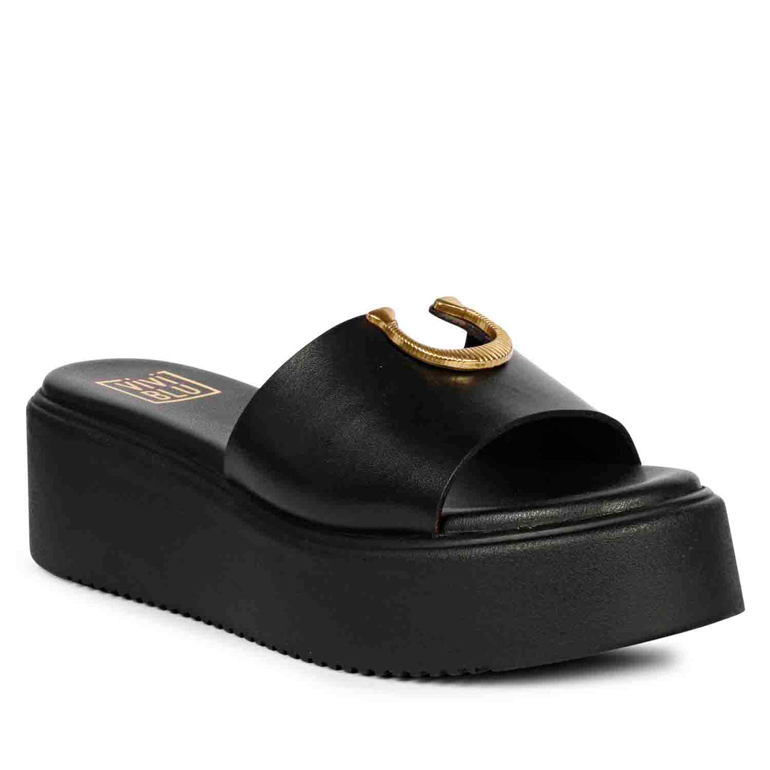 Viviblu Senna Black Leather Platform Sandals