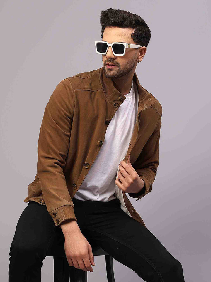 Saint Valen Mens Tan Suede Leather Jackets