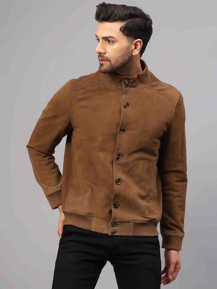 Saint Valen Mens Tan Suede Leather Jackets