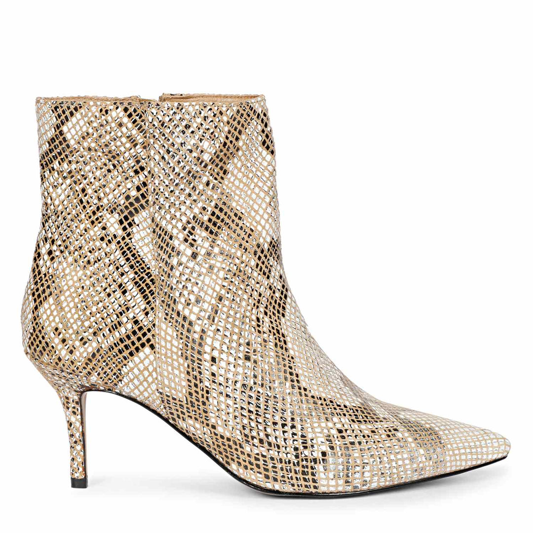 Trendy snake print ankle boots with kitten heels by Saint Lottie.