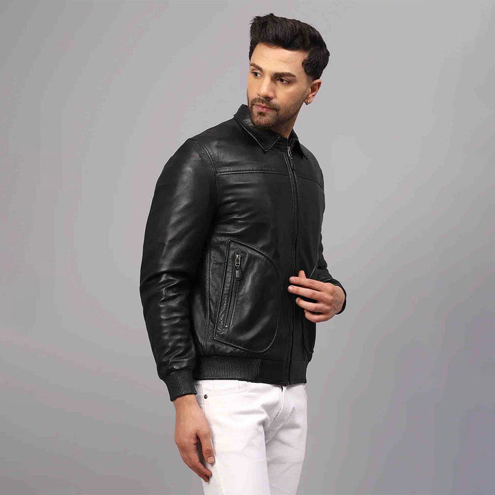 Saint Arduin Black Washed Leather Men's Bomber Jackets